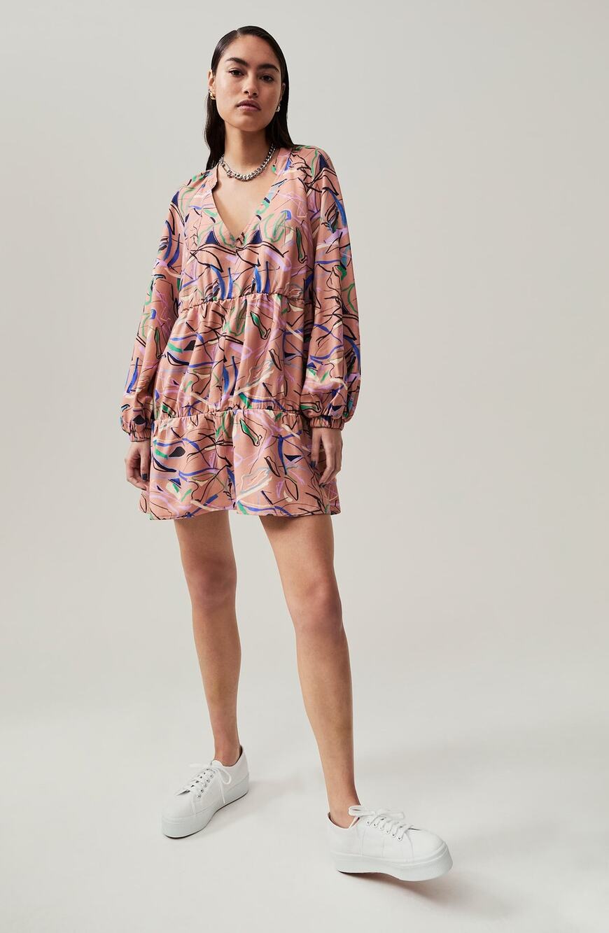 Open Edit Abstract Print Tiered Dress Size S Small